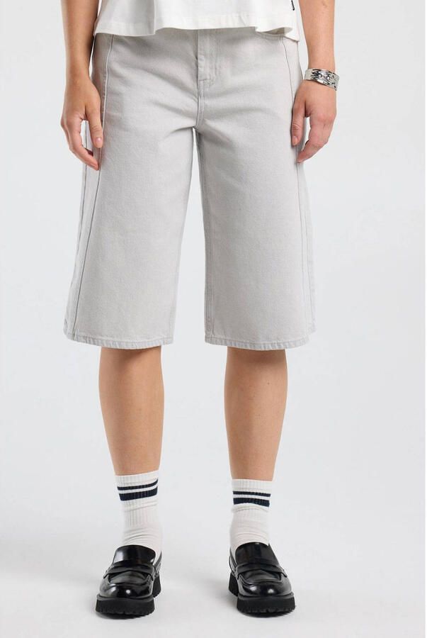 America Today wide leg regular waist denim short grijs