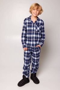 America Today Junior geruite pyjamabroek Nathan JR van biologisch katoen blauw wit