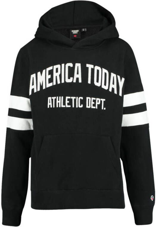 America Today Junior hoodie Shay Jr met tekst zwart wit