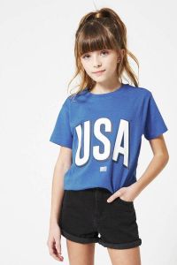 America Today Junior T-shirt Elvy USA Jr met tekst kobaltblauw wit