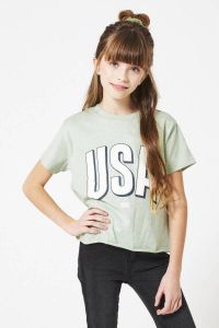 America Today Junior T-shirt Elvy USA Jr met tekst mintgroen wit