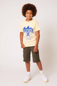 America Today Junior T-shirt Ernest Jr met printopdruk zachtgeel blauw