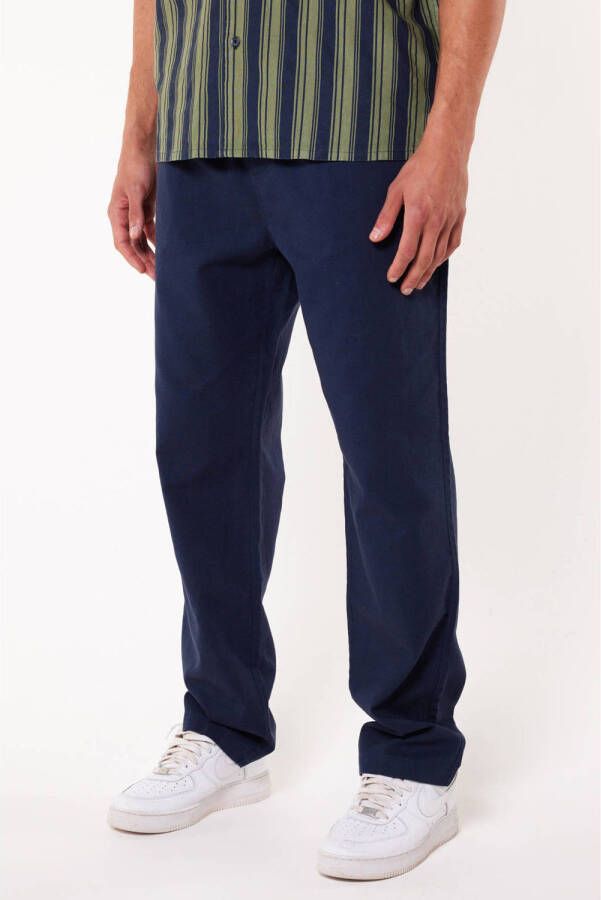 America Today straight fit broek met linnen donkerblauw
