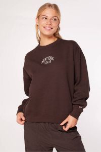 America Today sweater Shay met tekst bruin wit