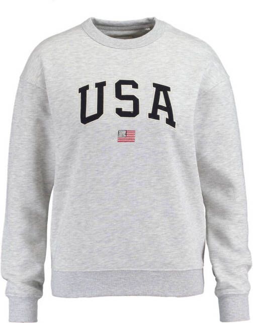 America Today sweater Soel met printopdruk grijs melange