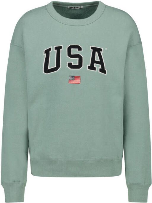 America Today sweater Soel met tekst groen