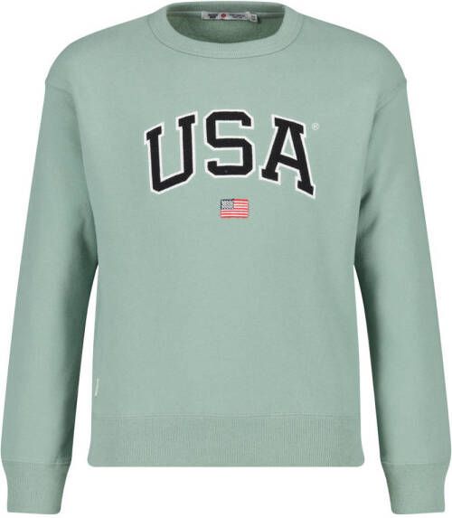 America Today sweater Soel met tekst groen Tekst 122 128