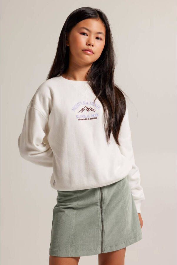 America Today sweater Susy JR met printopdruk en borduursels off white Wit 146 152