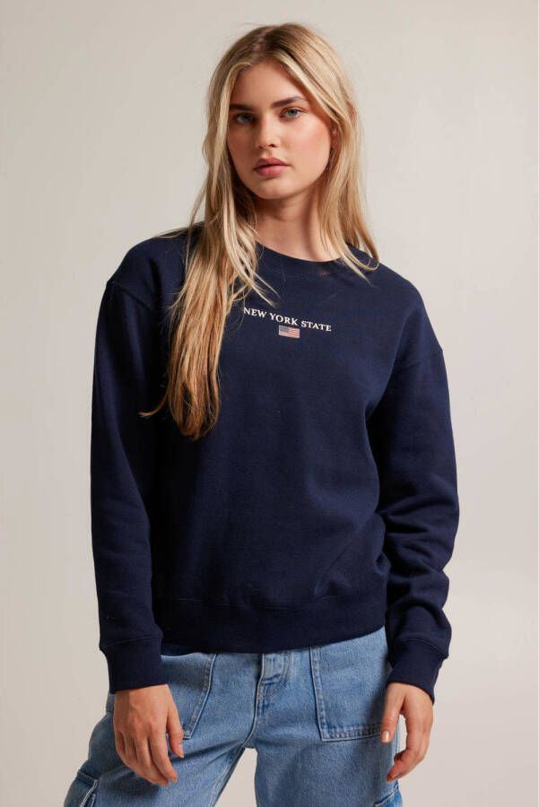 America Today sweater Suzana met tekst donkerblauw