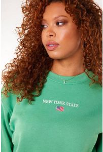 America Today sweater Suzana met tekst en borduursels groen