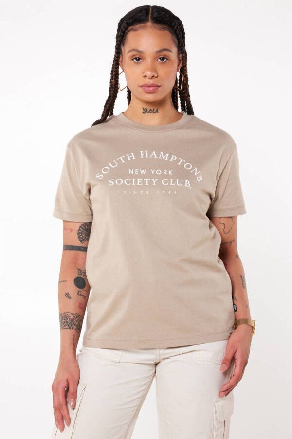 America Today T-shirt Elony met printopdruk beige