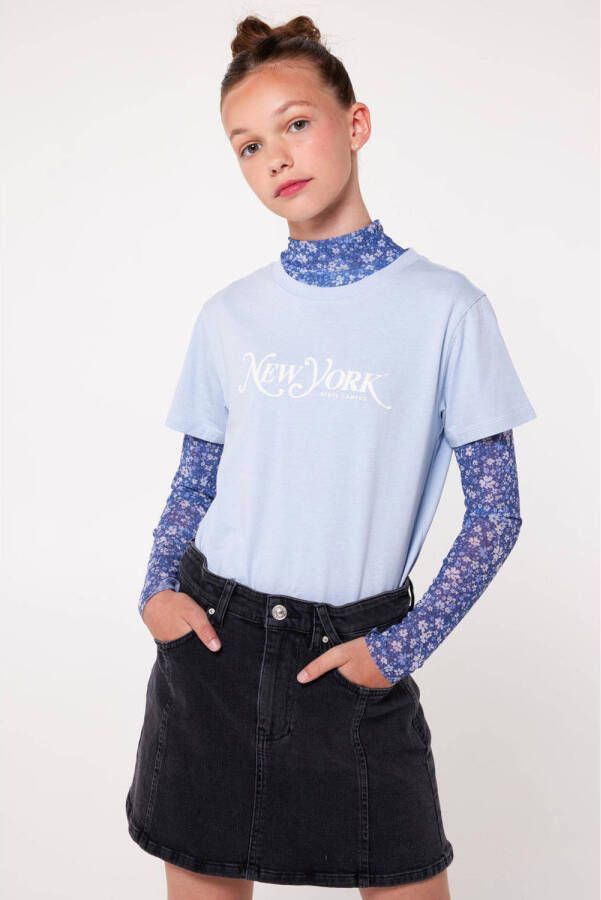 America Today T-shirt Emy JR met tekst lichtblauw Meisjes Katoen Ronde hals 134 140