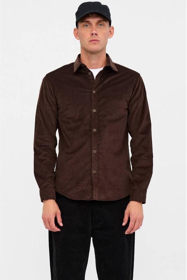 Anerkjendt corduroy regular fit overhemd bruin