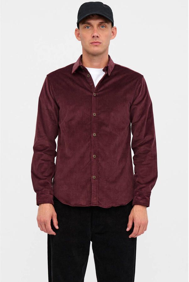 ANERKJENDT Heren Overhemden Akleif Solid Cord Shirt Bordeaux