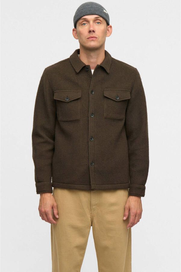 Anerkjendt regular fit overshirt met wol donkerbruin