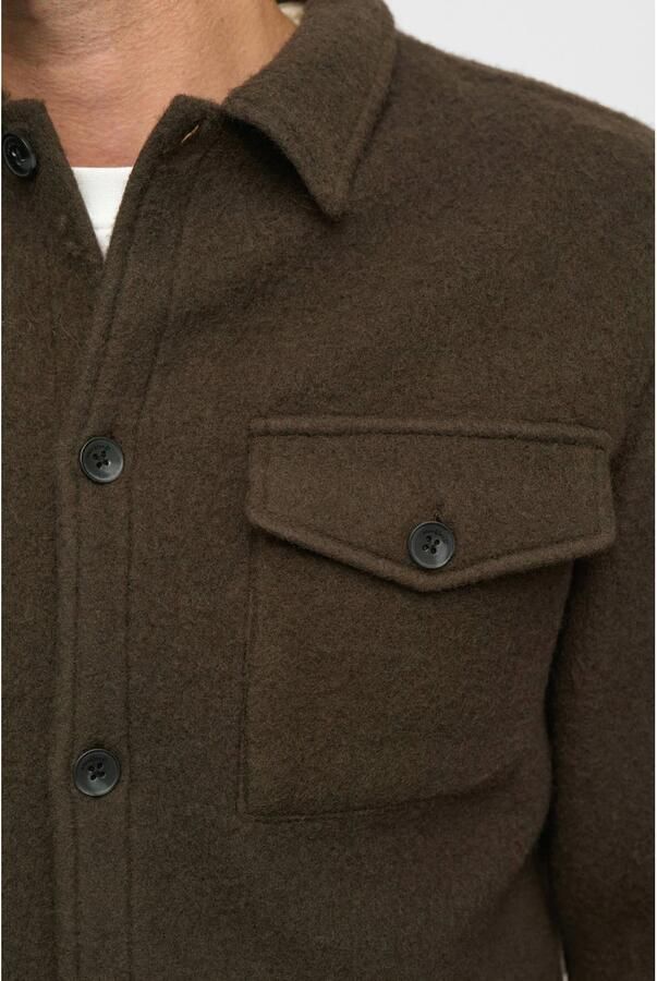 Anerkjendt regular fit overshirt met wol donkerbruin - Foto 3