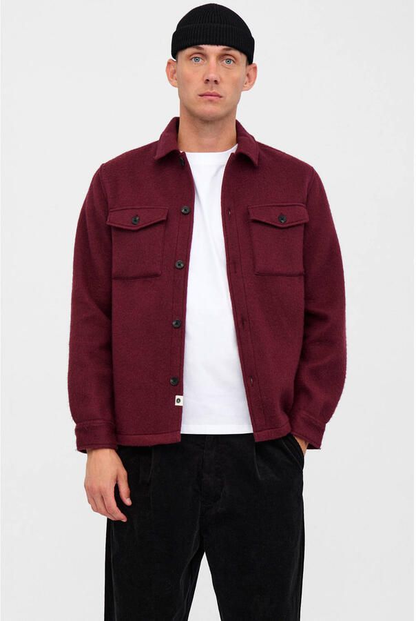 Anerkjendt regular fit overshirt met wol donkerrood