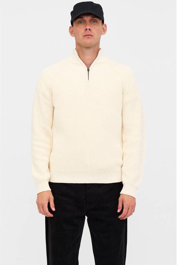 ANERKJENDT Heren Truien & Vesten Aksune Patent Half Zip Knit Creme