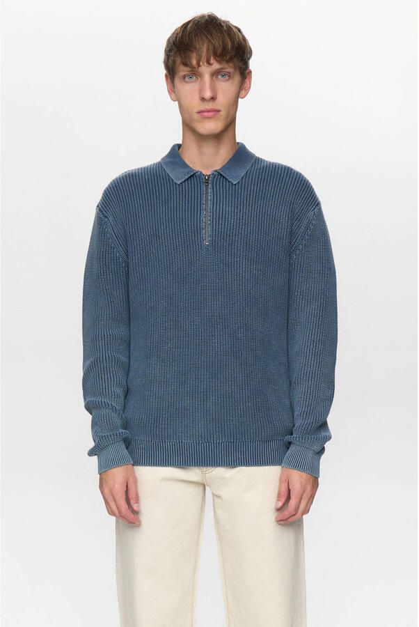 Anerkjendt trui grof gebreid blauw