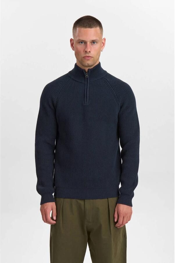 ANERKJENDT Heren Truien & Vesten Aksune Patent Half Zip Knit Donkerblauw - Foto 5