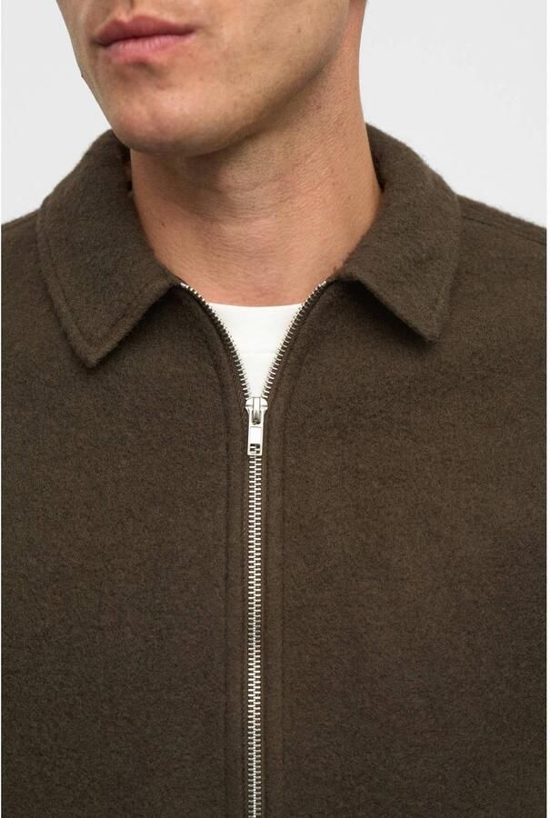 Anerkjendt wollen regular fit overshirt donkerbruin - Foto 3