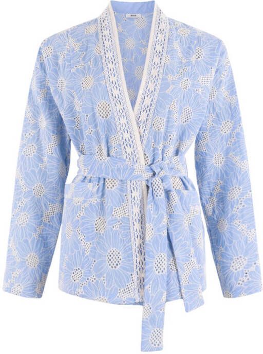 Anna by Anna van Toor gebloemde kimono blazer lichtblauw wit