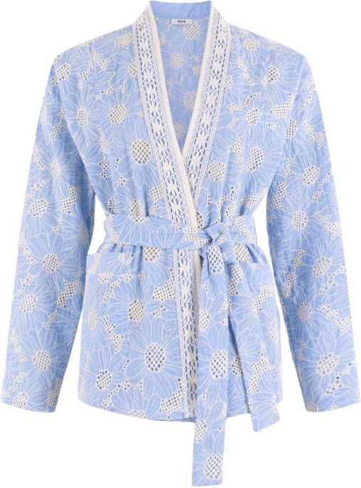 Anna by Anna van Toor gebloemde kimono blazer lichtblauw wit