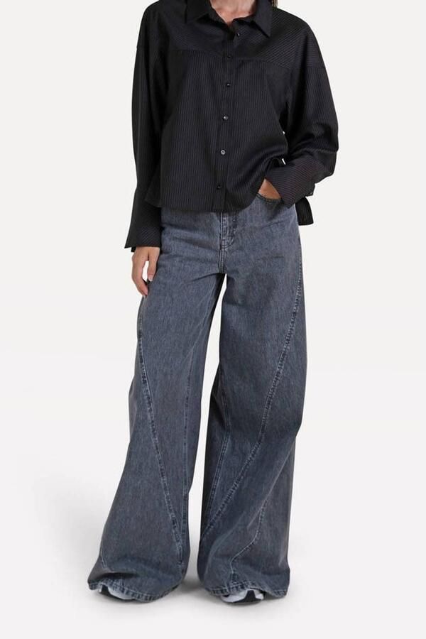 Another-Label blouse met krijtstreep zwart