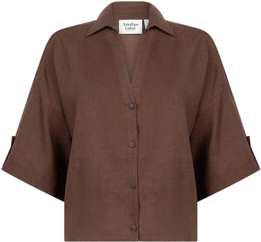Another-Label blouse met linnen bruin - Foto 2