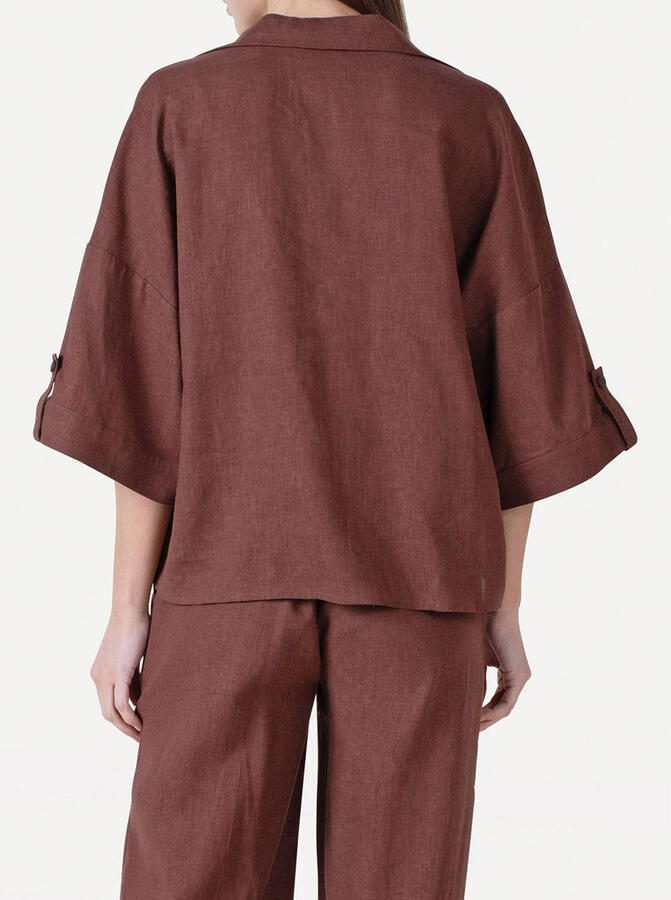 Another-Label blouse met linnen bruin - Foto 3