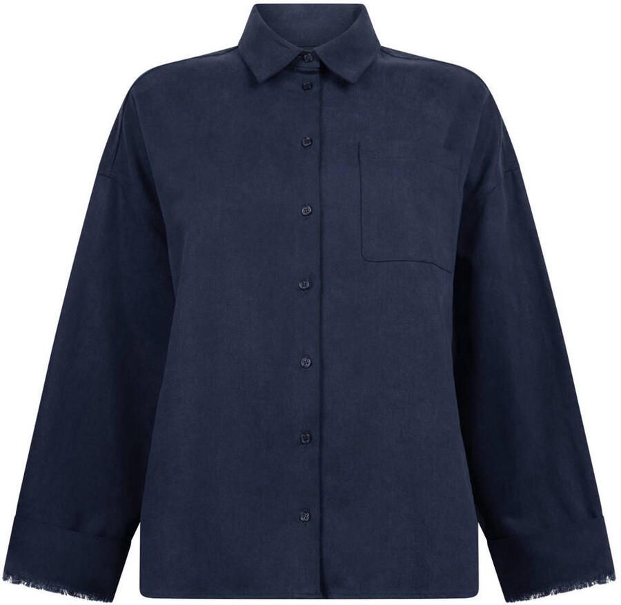 Another-Label blouse met rafels donkerblauw