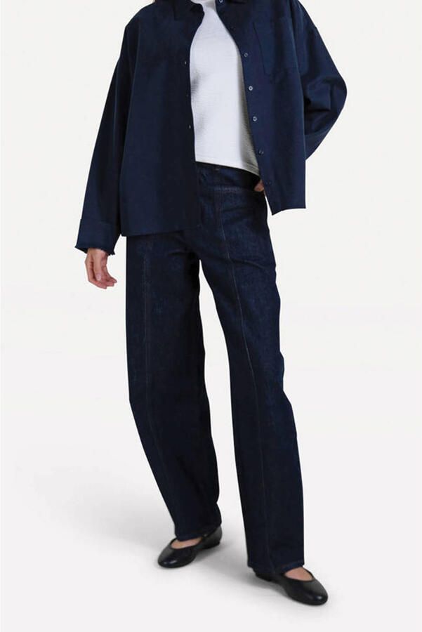 Another-Label blouse met rafels donkerblauw