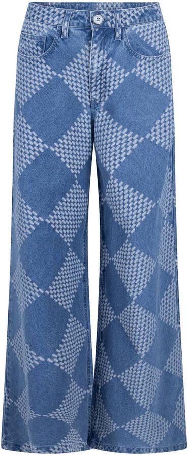 Another-Label geruite wide leg jeans middelblauw