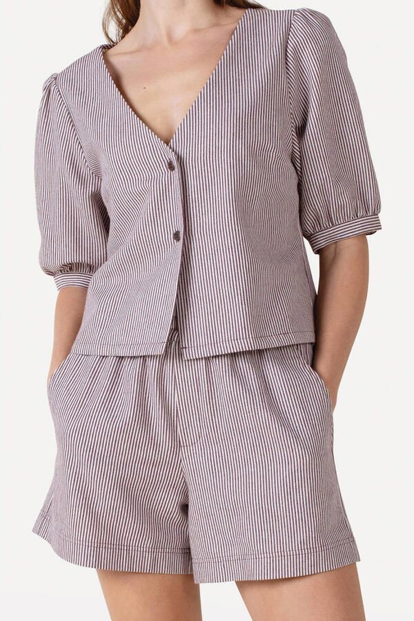 Another-Label gestreepte blouse bruin