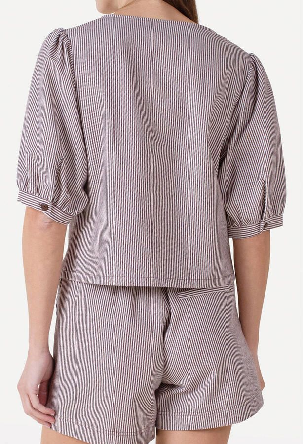 Another-Label gestreepte blouse bruin - Foto 3