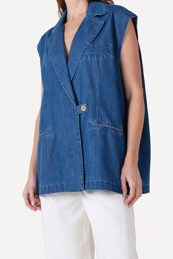 Another-Label gilet medium blue denim
