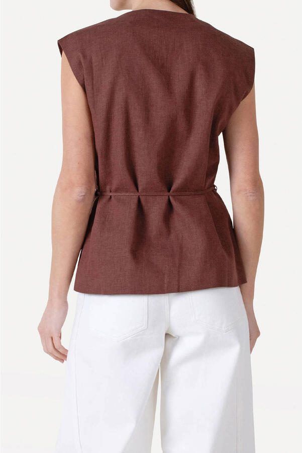 Another-Label gilet met linnen bruin - Foto 2