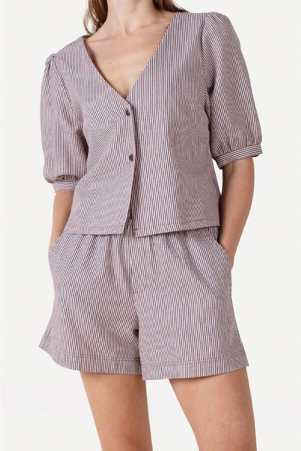 Another-Label regular waist gestreepte casual short bruin