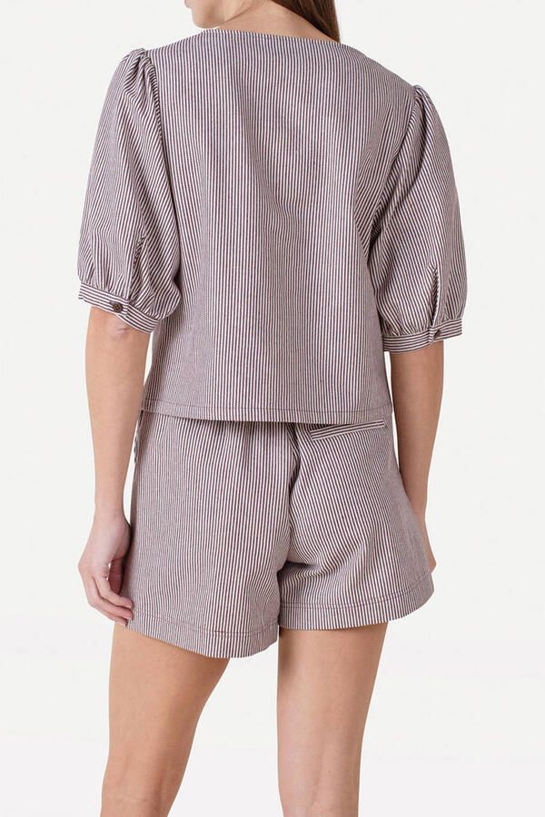 Another-Label regular waist gestreepte casual short bruin - Foto 3