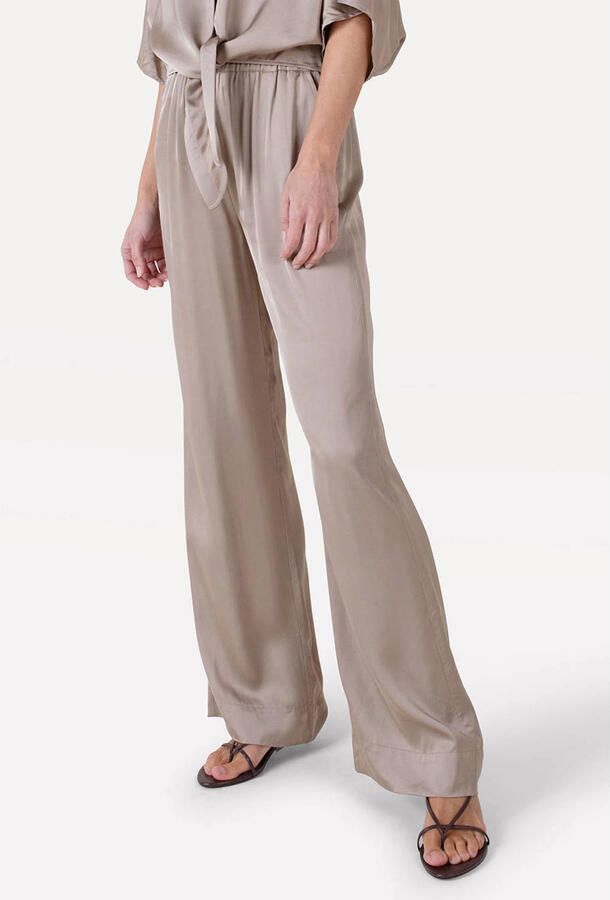 Another-Label satijnen straight regular waist broek grijsbruin
