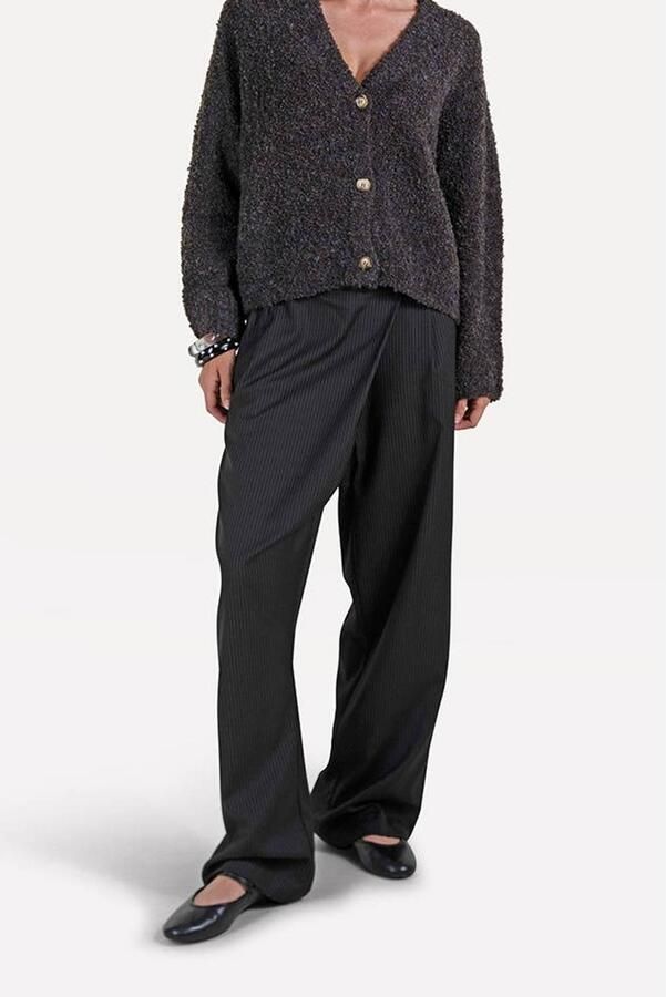 Another-Label straight leg broek met krijtstreep zwart