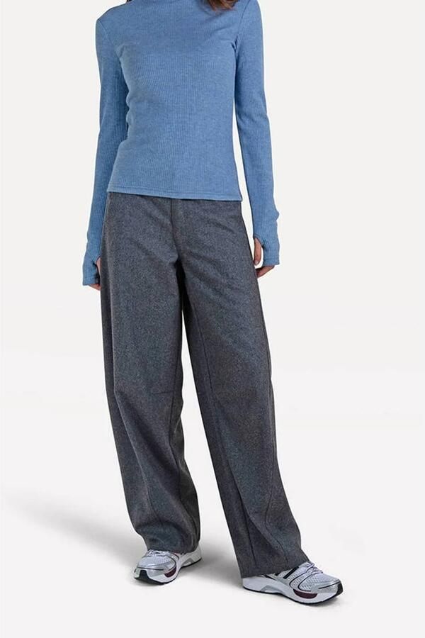 Another-Label wide leg broek met wol grijs