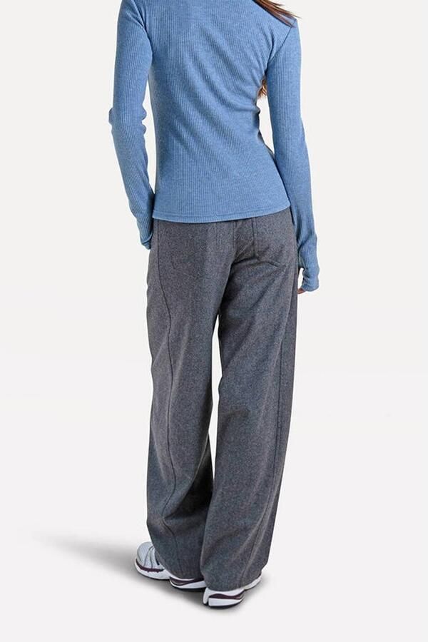Another-Label wide leg broek met wol grijs - Foto 2