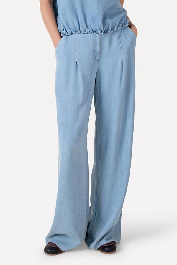 Another-Label wide leg high waist broek light blue denim - Foto 5
