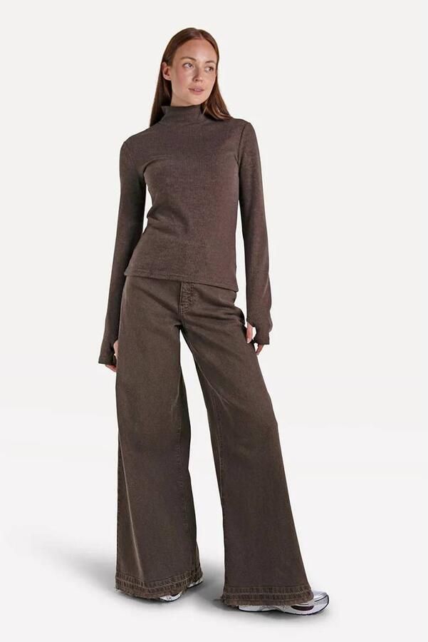 Another-Label wide leg jeans donkerbruin