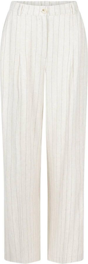 Another-Label wide leg regular waist broek met krijtstreep beige - Foto 2