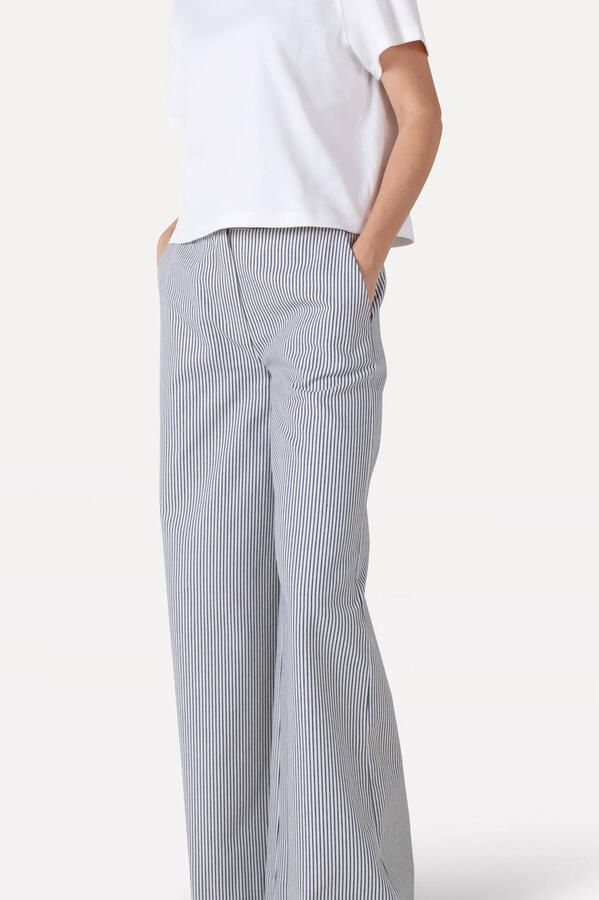Another-Label wide leg regular waist broek met krijtstreep zwart - Foto 2