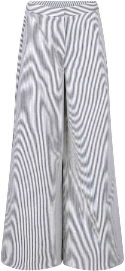 Another-Label wide leg regular waist broek met krijtstreep zwart