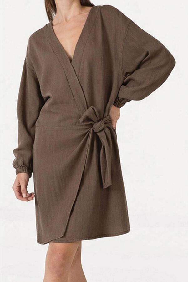 ANOTHER LABEL Dames Jurken Aljeana Dress L s Bruin - Foto 5