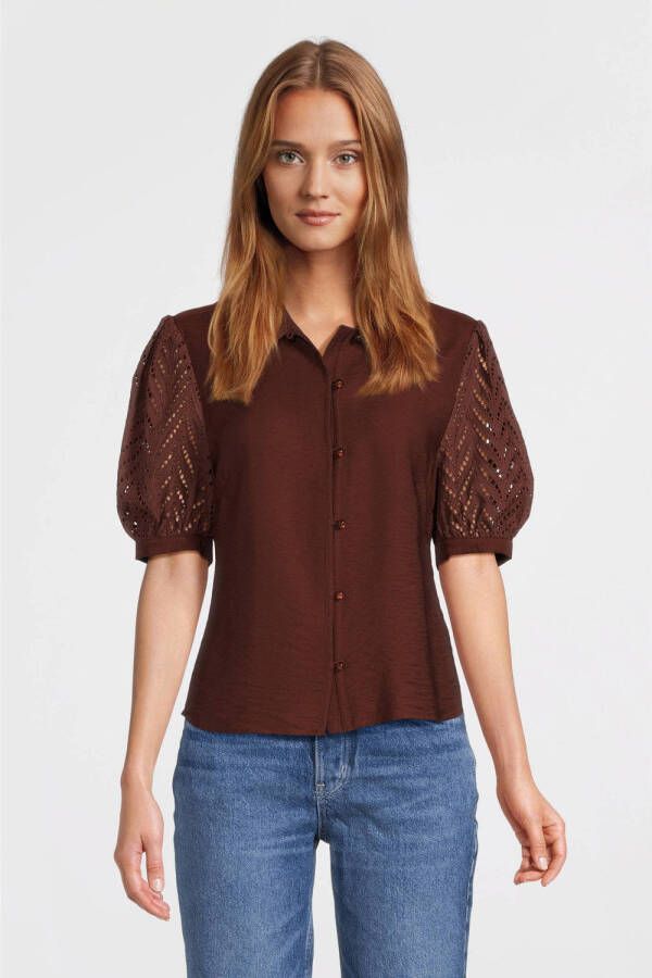 Another-Label blouse Berdine shirt s s donkerbruin